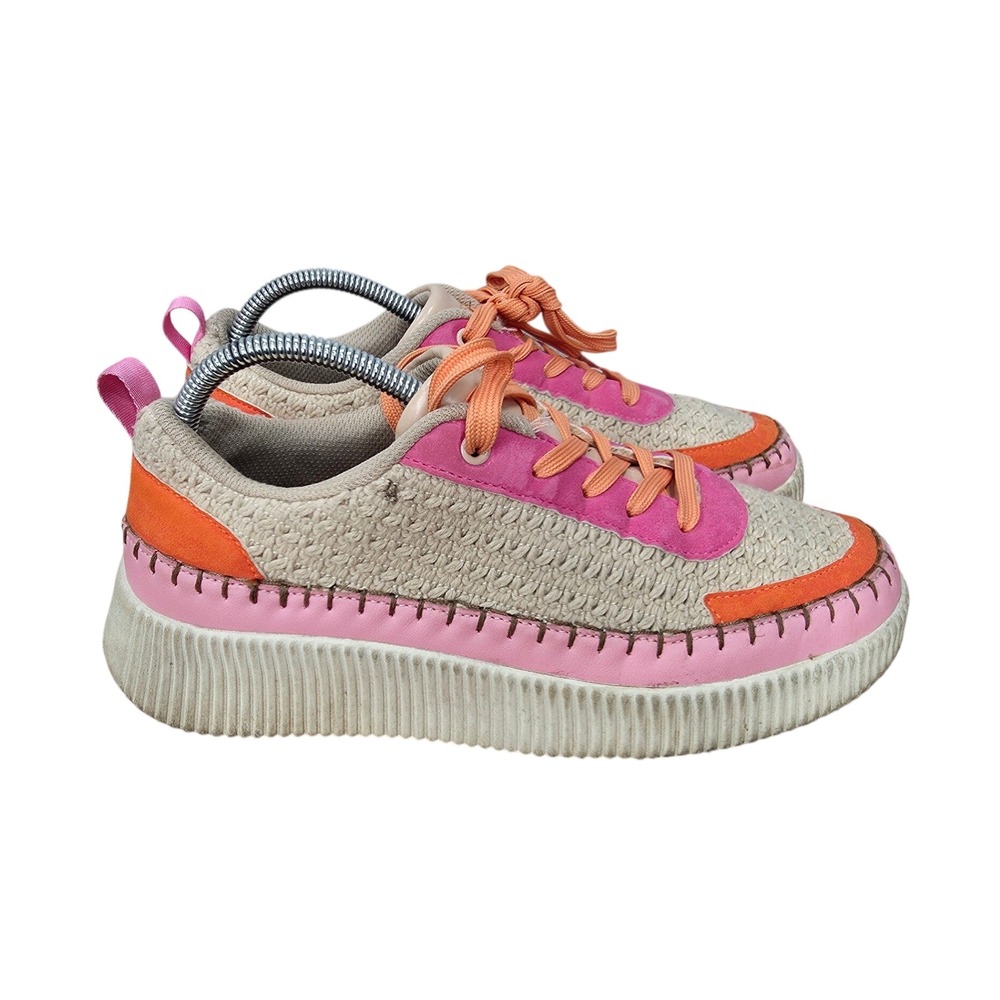 Lucky Step Woven Platform Sneakers Womens 9 Pink Orange Whipstitch Flatform